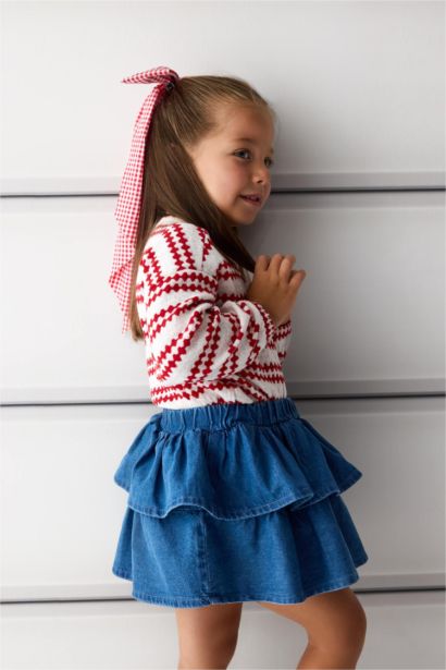 Girl Elastic Waist Denim Skirt