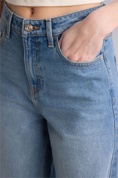 بنطلون جينز وايد ليج برجل واسع وخصر عالي