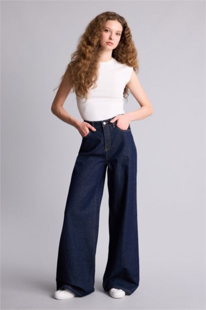 Wide Leg Denim Trousers