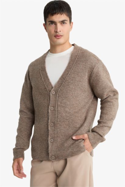 Relax Fit V-Neck Button Down Knit Cardigan