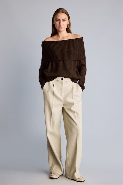 Pantalon en flanelle à taille haute et jambe large Coupe wide leg