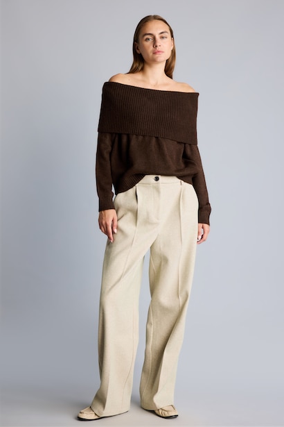 Pantalon en flanelle à taille haute et jambe large Coupe wide leg
