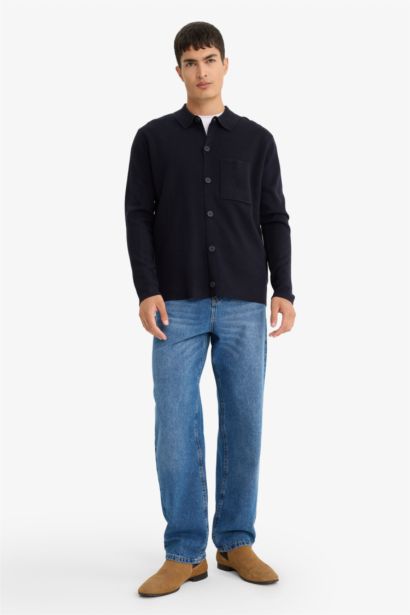 Standard Fit Polo Collar Knitwear Cardigan