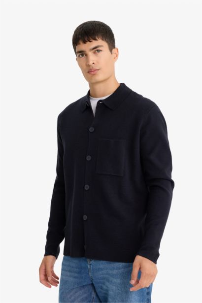 Standard Fit Polo Collar Knitwear Cardigan