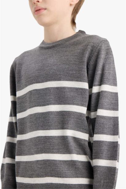 Boy Crew Neck Striped Knit Pullover