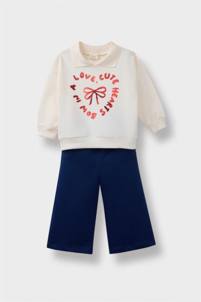 Baby Girl Printed Sweatshirt Sweatpants Soft Lining 2 Piece Set