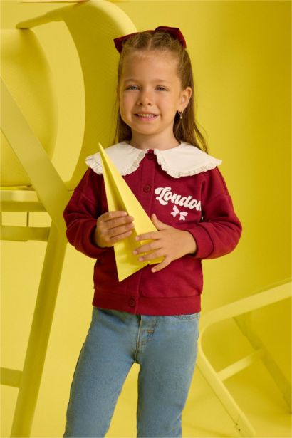 Baby Girl Large Collar Printed Cardigan