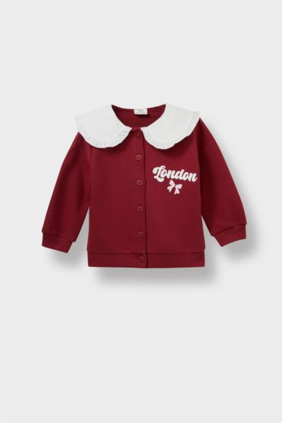 Baby Girl Large Collar Printed Cardigan