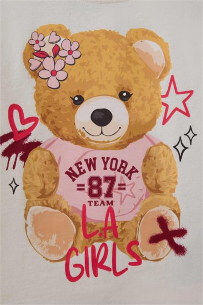 Girl Crew Neck Bear Printed Long Sleeve T-Shirt
