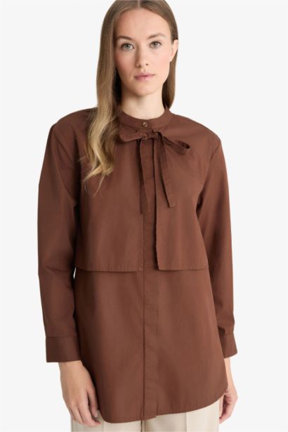 تونيكة كم طويل بوبلين قصة مريحة