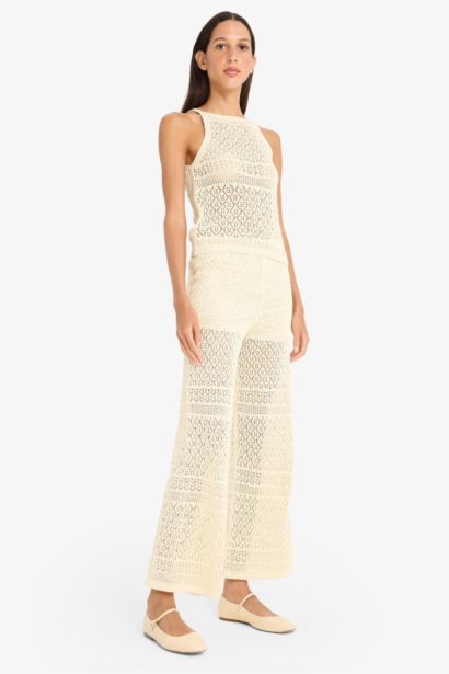 Openwork Knitted Wide Leg Trousers