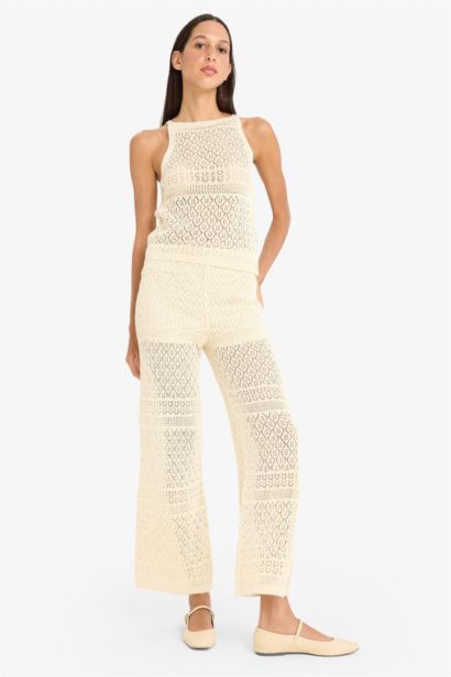 Openwork Knitted Wide Leg Trousers