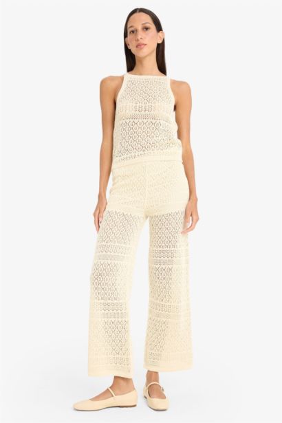 Openwork Knitted Wide Leg Trousers