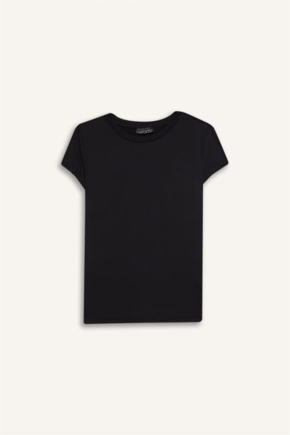 Fitted Crew Neck Short Sleeve Black T-Shirt