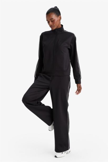 بنطلون سويت بانتس وايد ليج برجل واسع ببطانة ناعمة  أسود من DeFactoFit