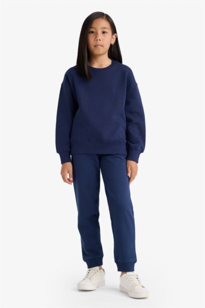 سويت شيرت بناتي قصة مريحة بياقة مستديرة ببطانة ناعمة