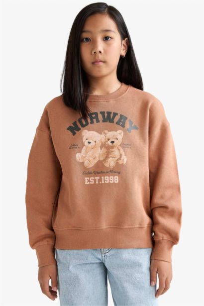 Girl Relax Fit Crew Neck Anime Printed Thick Fabric Sweatshirt