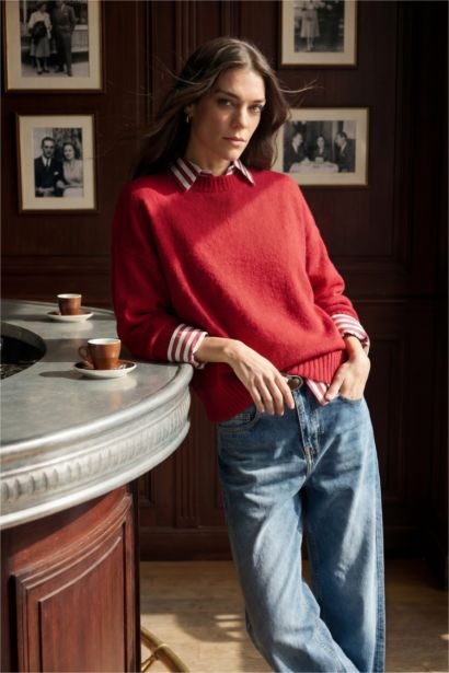 بلوفر تريكو اوفر سايز برقبة مستديرة