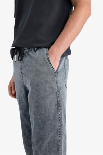 بنطرون جينز وايد ليج برجل واسع وخصر مطاطي