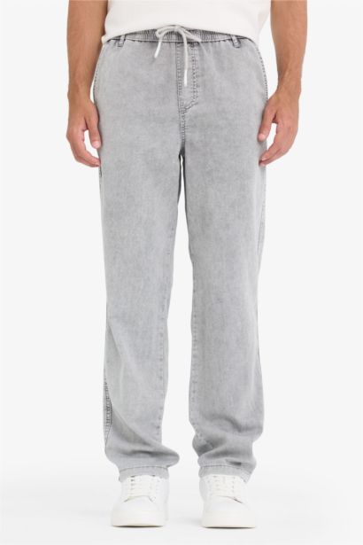 بنطلون جينز وايد ليج صيفي برجل واسع وخصر مطاطي