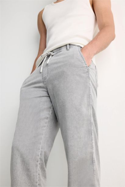 Elastic Waist Wide Leg Washed Summer Jeans