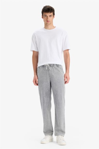 Elastic Waist Wide Leg Washed Summer Jeans