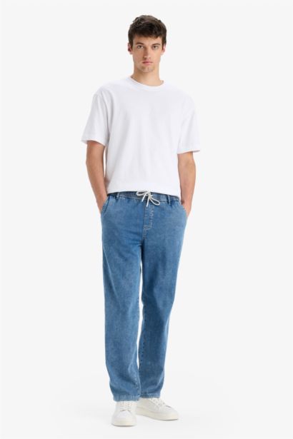 Elastic Waist Wide Leg Washed Summer Jeans