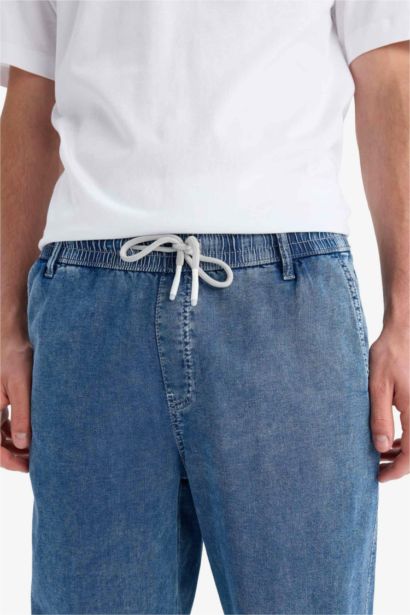 Elastic Waist Wide Leg Washed Summer Jeans
