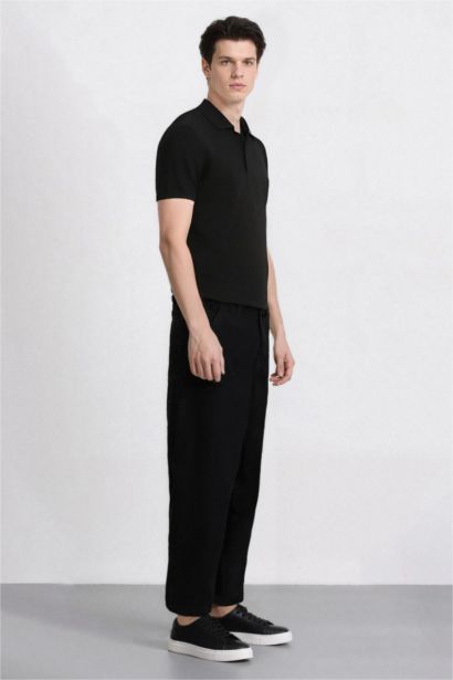 %100 Pamuk Skater Fit Geniş Kalıp Yüksek Bel Geniş Paça Siyah Jean Pantolon