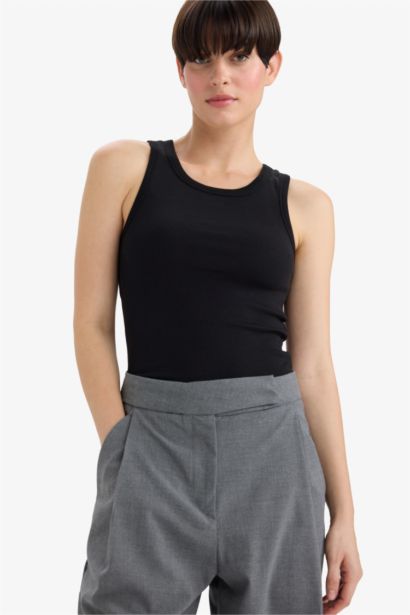 Slım Fıt Halter Yaka Fitilli Kaşkorse Atlet