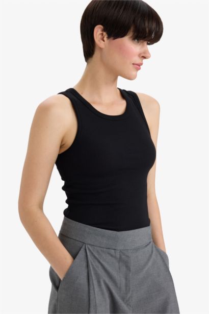 Slım Fıt Halter Yaka Fitilli Kaşkorse Atlet