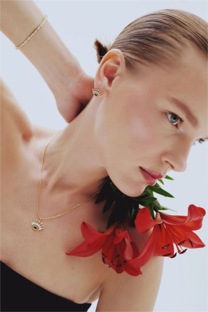 Reis x DeFacto Gold Plated Sole Mare Evil Eye Themed Gold Necklace Earring Set