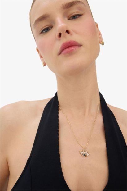 Reis x DeFacto Gold Plated Sole Mare Evil Eye Themed Gold Necklace Earring Set