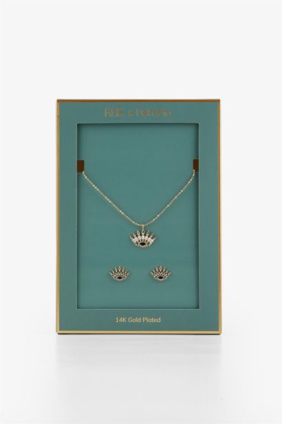 Reis x DeFacto Gold Plated Sole Mare Evil Eye Themed Gold Necklace Earring Set