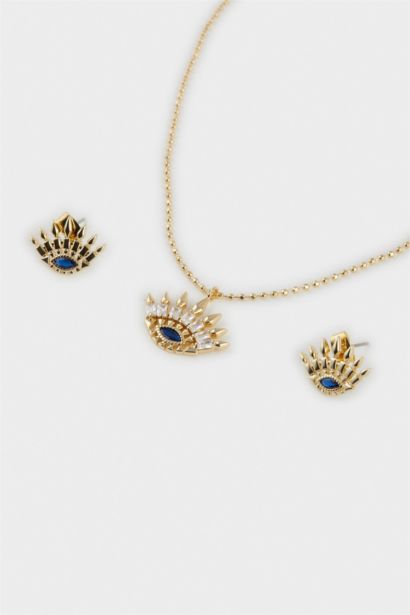 Reis x DeFacto Gold Plated Sole Mare Evil Eye Themed Gold Necklace Earring Set