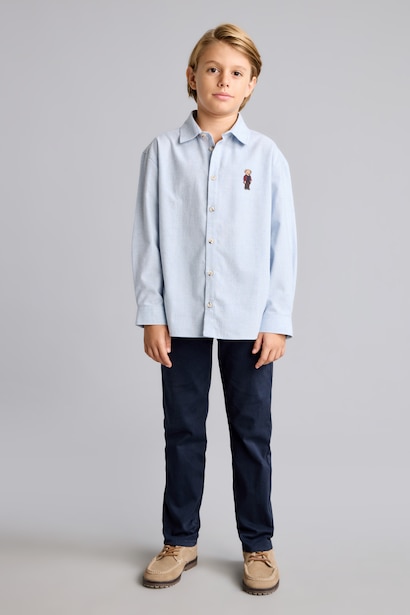 Oversize Ayıcıklı Flanel Uzun Kollu Gömlek Erkek Çocuk