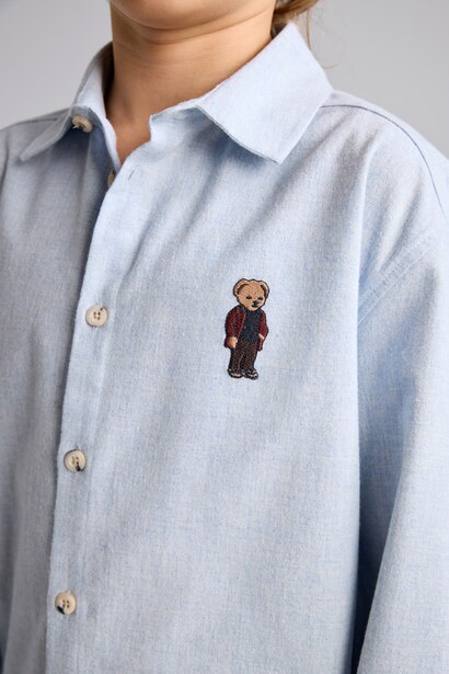 Oversize Ayıcıklı Flanel Uzun Kollu Gömlek Erkek Çocuk