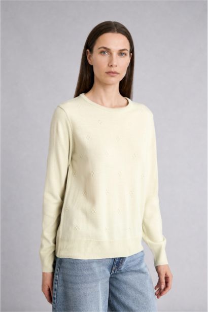Regular Fit Crew Neck Light Green Knit Pullover