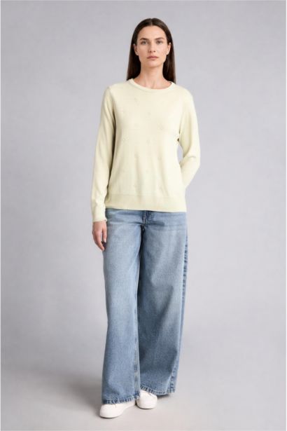Regular Fit Crew Neck Light Green Knit Pullover