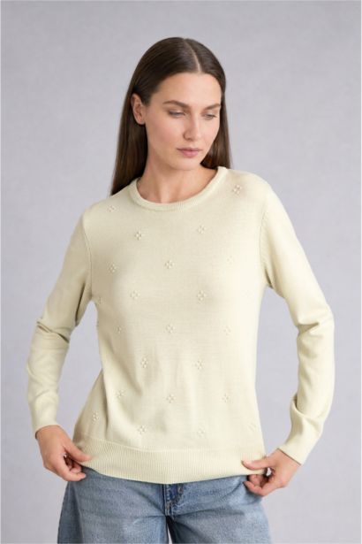 Regular Fit Crew Neck Light Green Knit Pullover