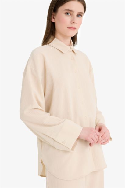 Relax Fit 2'li Takım Gofre Dokulu Uzun Kollu Gömlek Pantolon