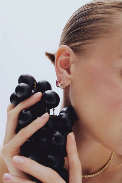 Reis x DeFacto Gold Plated Rosa Alba 2 Piece Purple Stone Gold Earrings