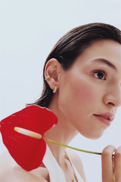 حلق نسائي مطلية بالذهب عيار 14 - قطعتين