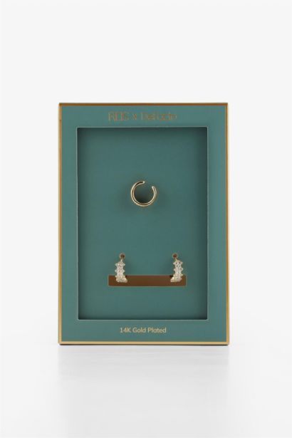 حلق نسائي مطلية بالذهب عيار 14 - قطعتين