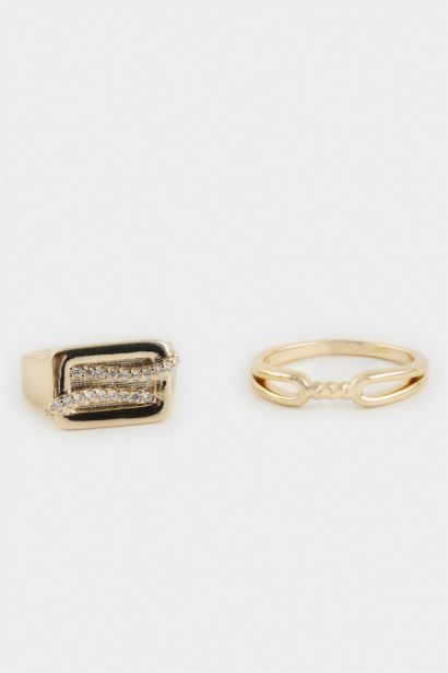 Reis x DeFacto Gold Plated Essenza Duo 2 Piece Stone Gold Ring