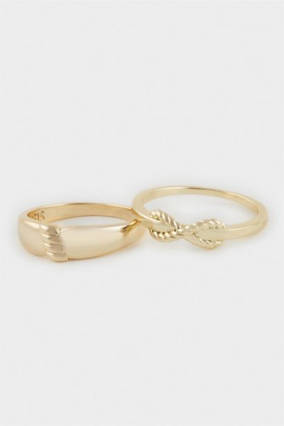 Reis x DeFacto 14K Gold Plated Spirale Duo Woman 2 Piece Gold Rings