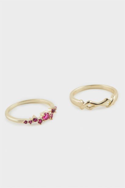 Reis x DeFacto Gold Plated Ruby Queen 2 Piece Purple Stone Gold Ring