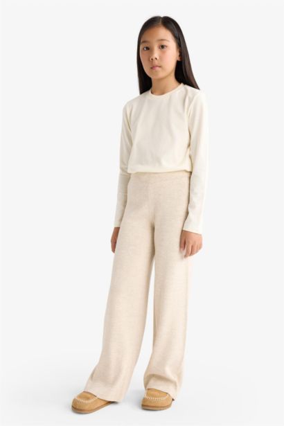 بنطرون بناتي وايد ليج برجل واسع وخصر مطاطي