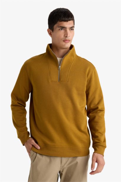 Regular Fit Half Turtleneck Zippered Sweatshirt