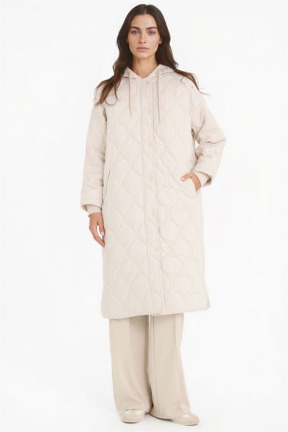 Regular Fit Hooded Quilted Long Jacket